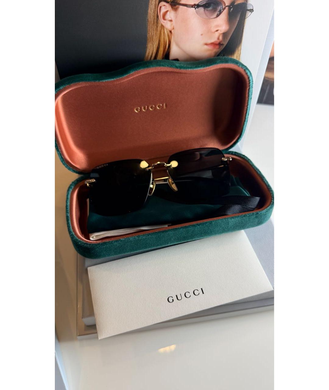 GUCCI Золотые металлические солнцезащитные очки, фото 5