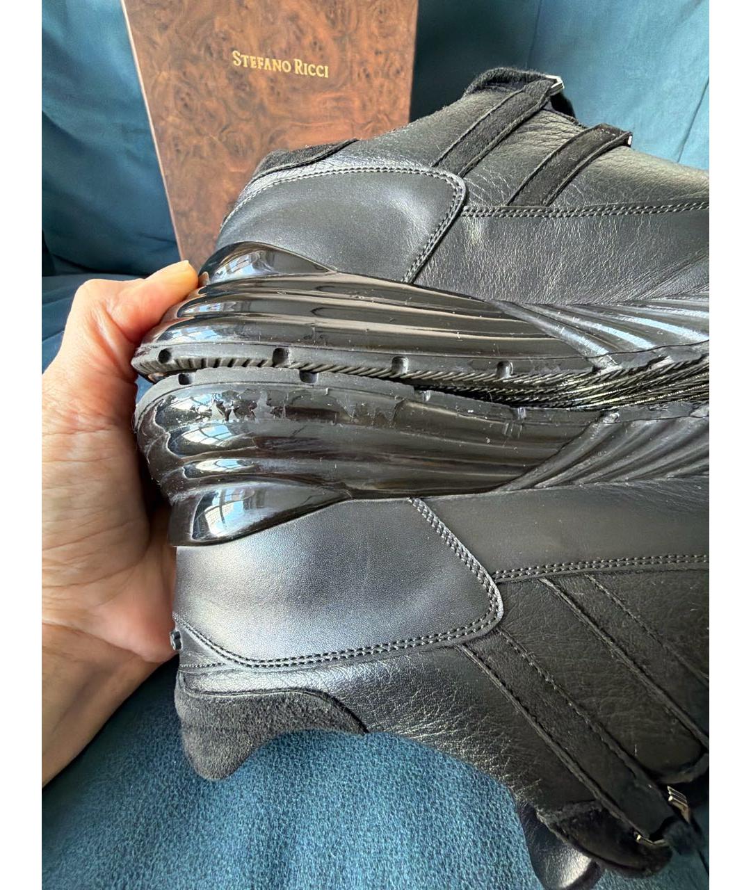 STEFANO RICCI Черные кожаные низкие кроссовки / кеды, фото 6