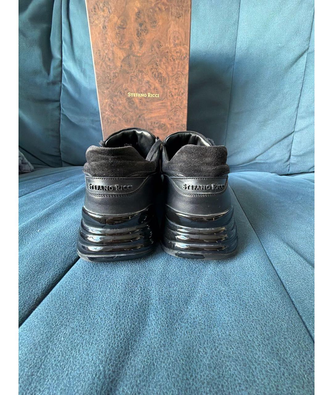 STEFANO RICCI Черные кожаные низкие кроссовки / кеды, фото 4