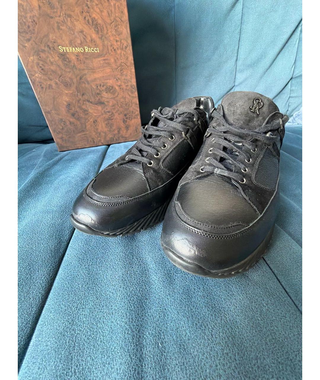 STEFANO RICCI Черные кожаные низкие кроссовки / кеды, фото 7