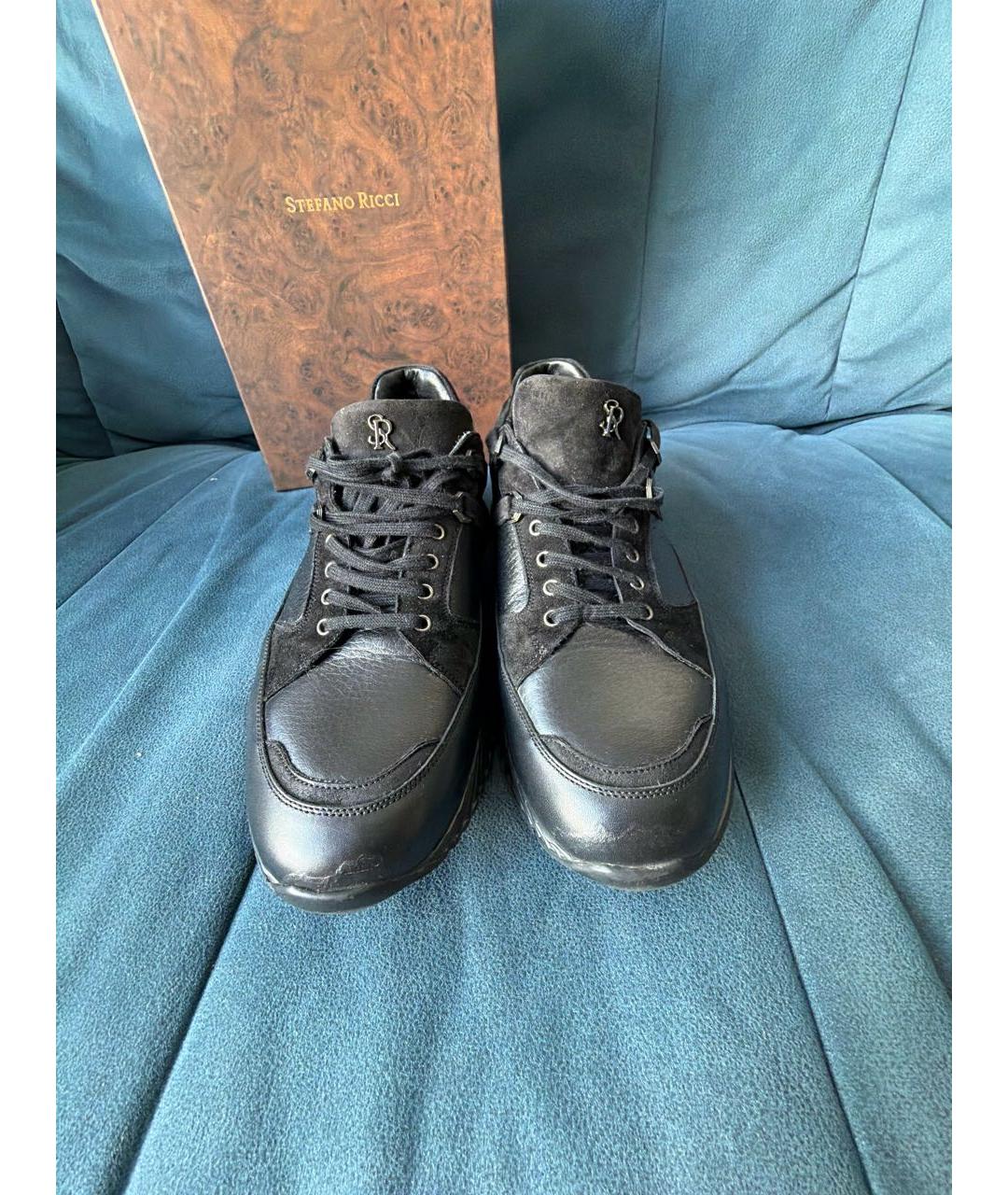 STEFANO RICCI Черные кожаные низкие кроссовки / кеды, фото 2