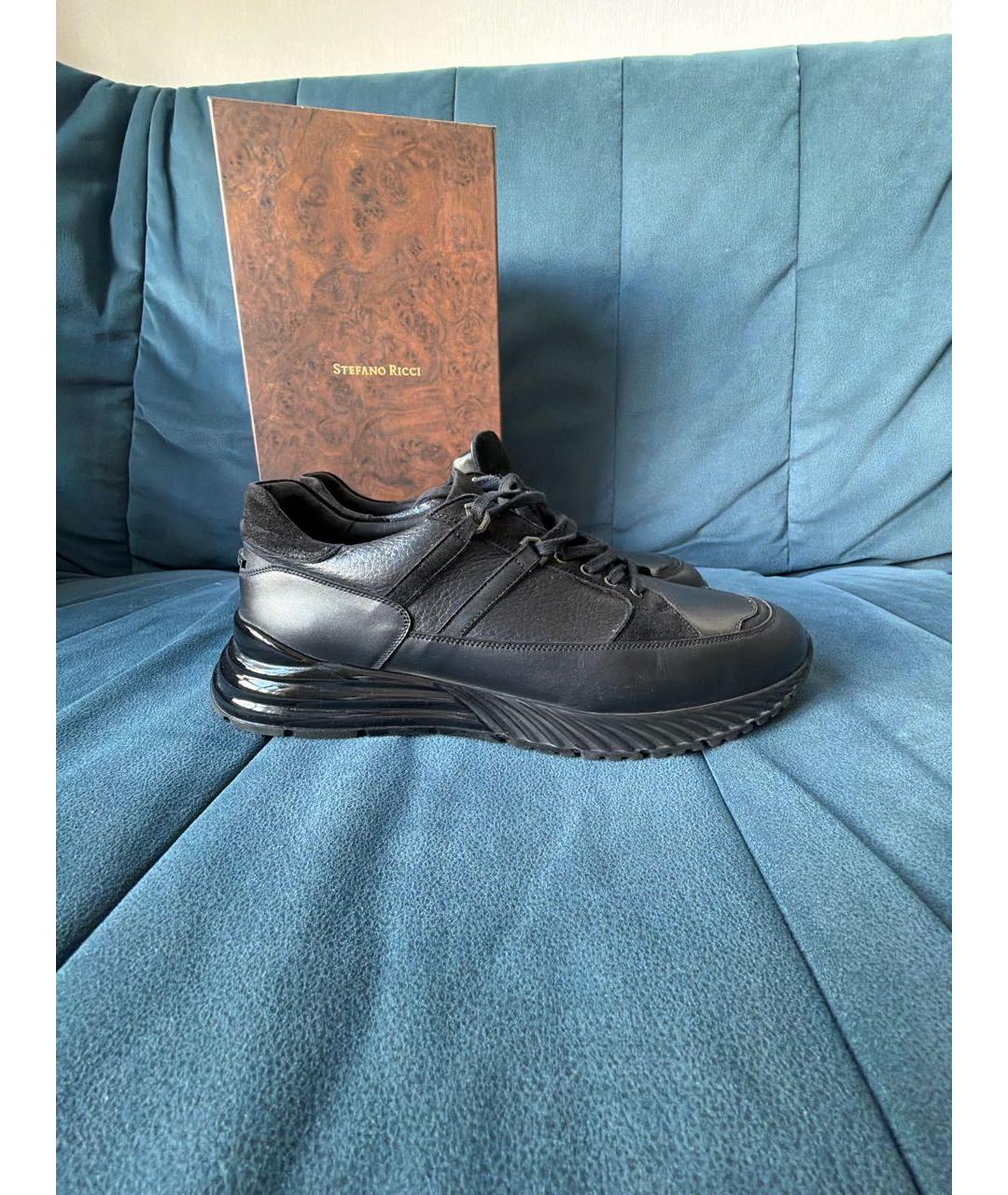 STEFANO RICCI Черные кожаные низкие кроссовки / кеды, фото 8