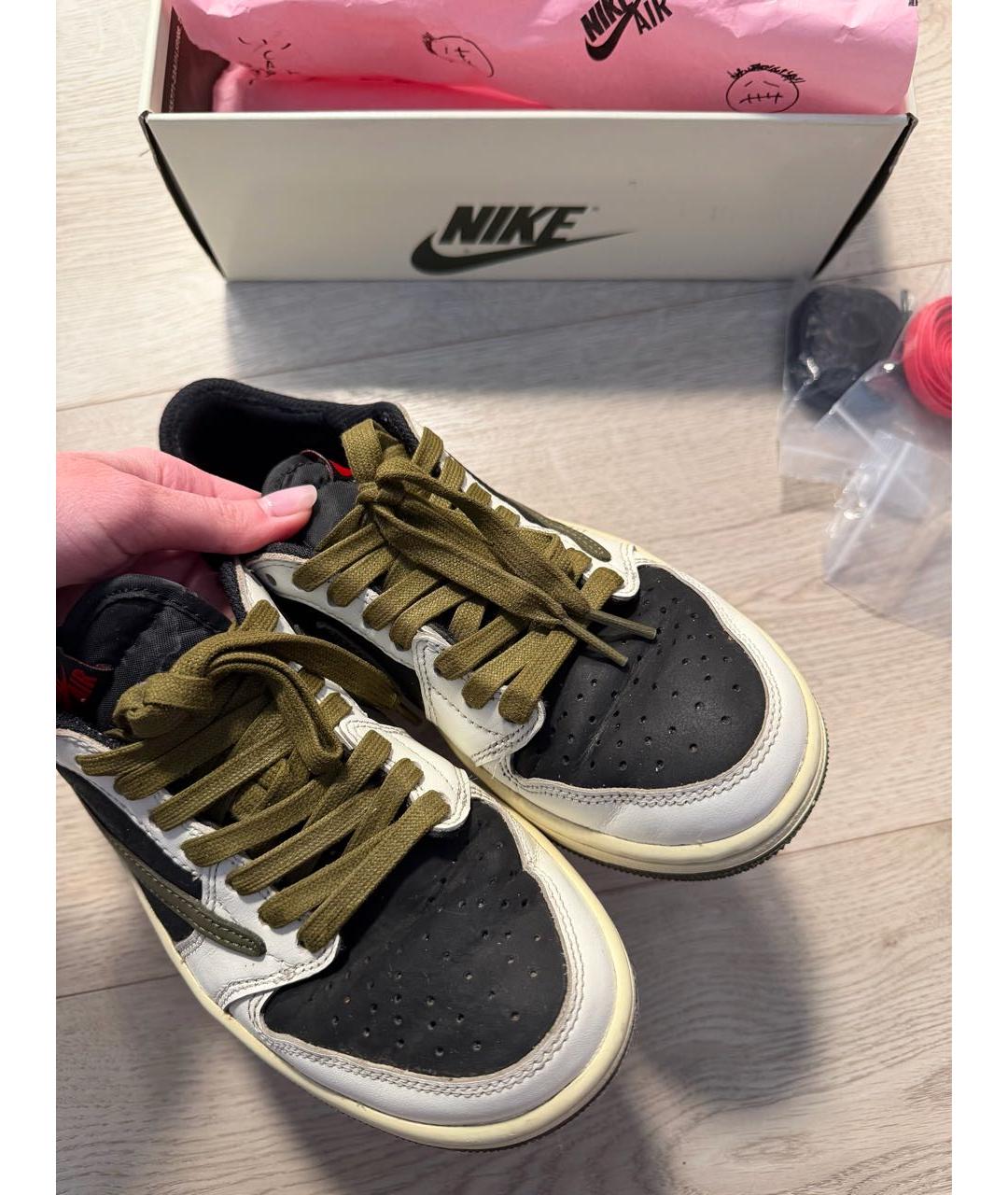 JORDAN Хаки кожаные кеды, фото 2