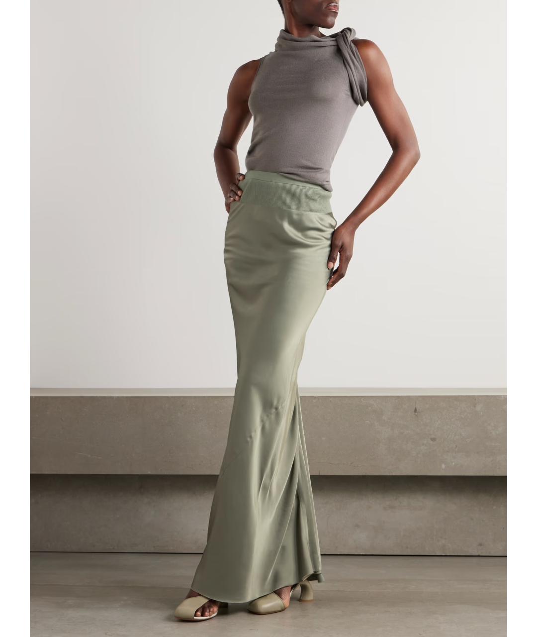 RICK OWENS Зеленая ацетатная юбка миди, фото 2