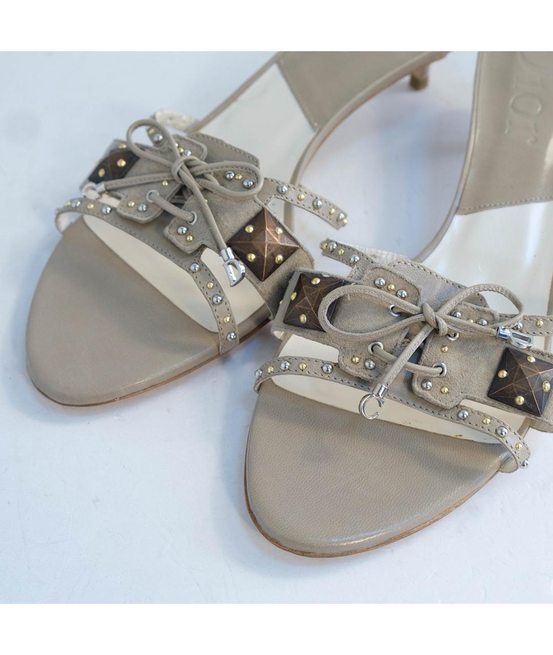 CHRISTIAN DIOR Бежевые кожаные босоножки, фото 3