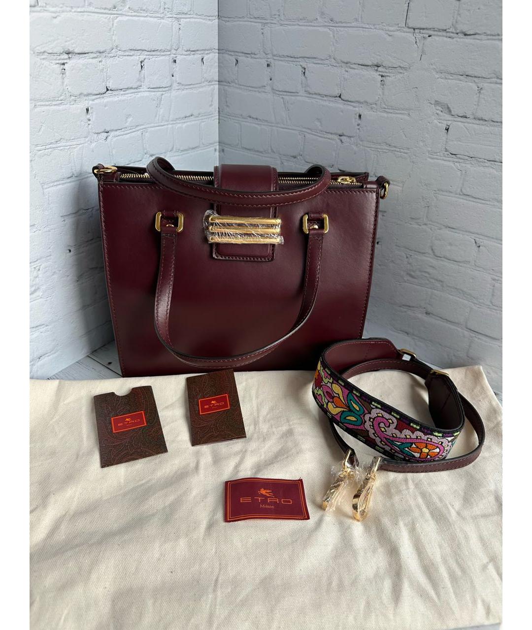 ETRO Бордовая кожаная сумка тоут, фото 9