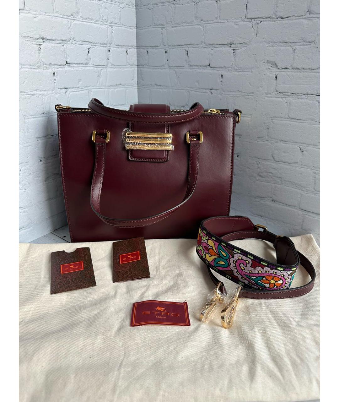 ETRO Бордовая кожаная сумка тоут, фото 8