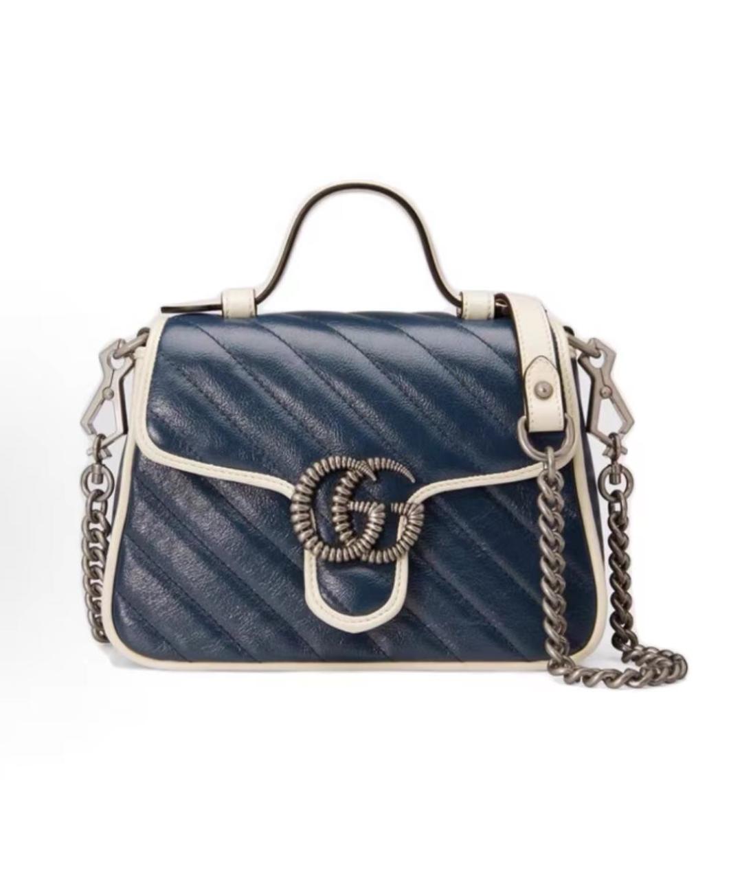 GUCCI Синяя кожаная сумка с короткими ручками, фото 5