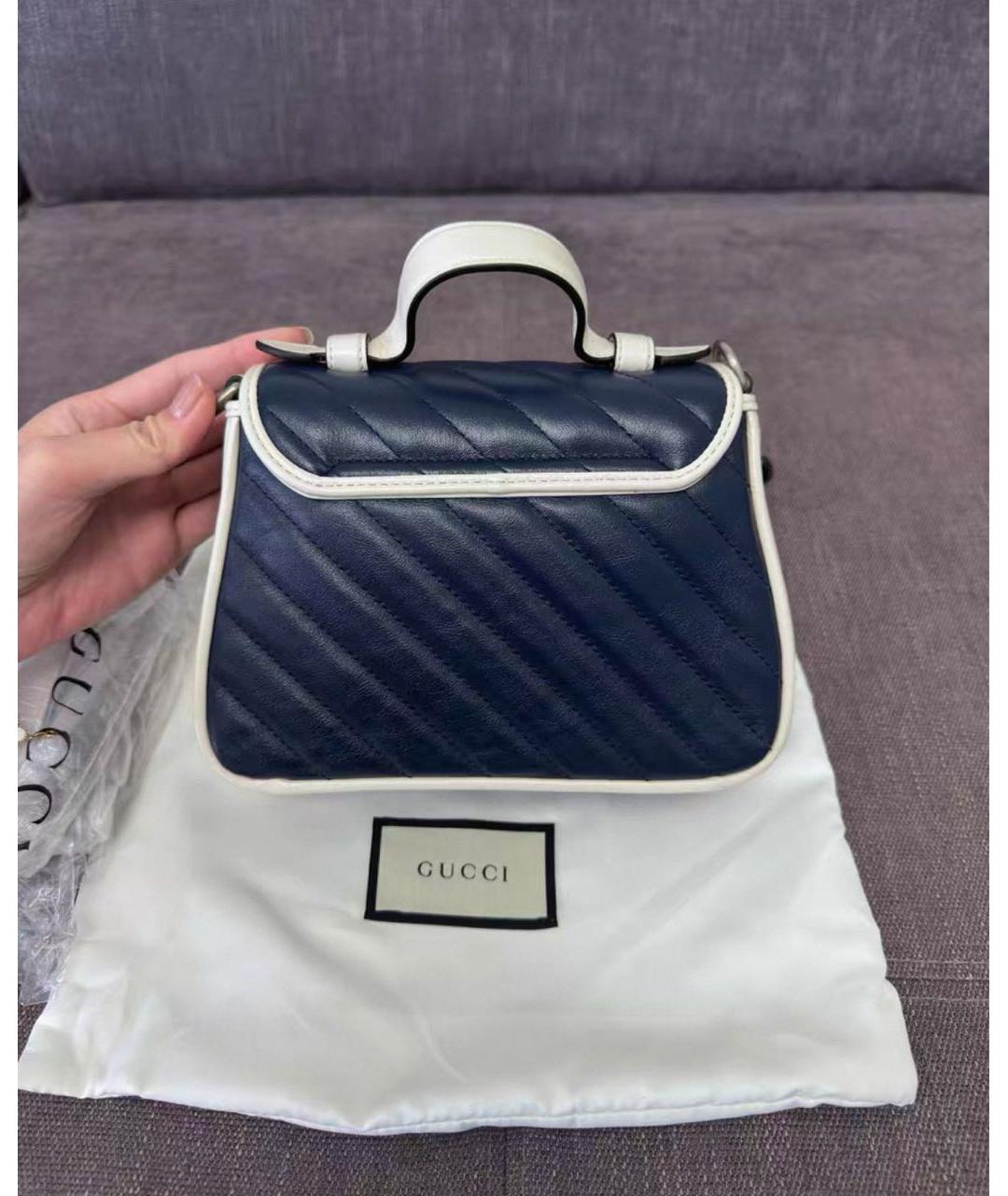 GUCCI Синяя кожаная сумка с короткими ручками, фото 3