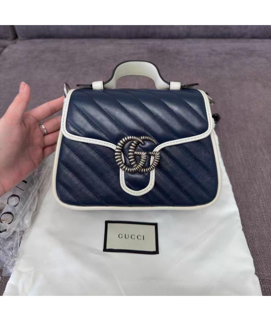 GUCCI Синяя кожаная сумка с короткими ручками, фото 2