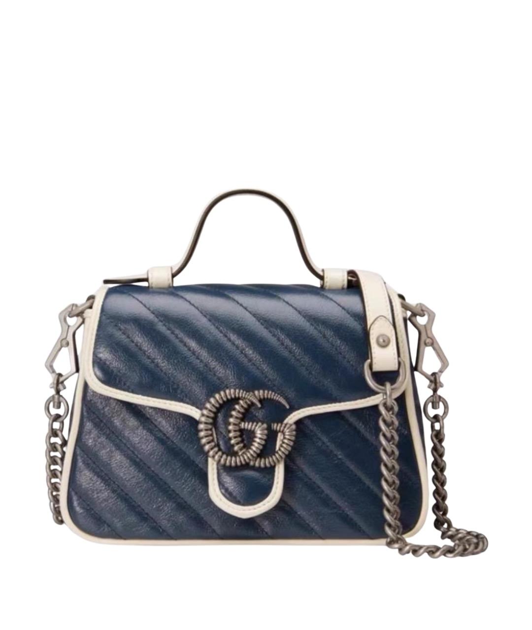 GUCCI Синяя кожаная сумка с короткими ручками, фото 1