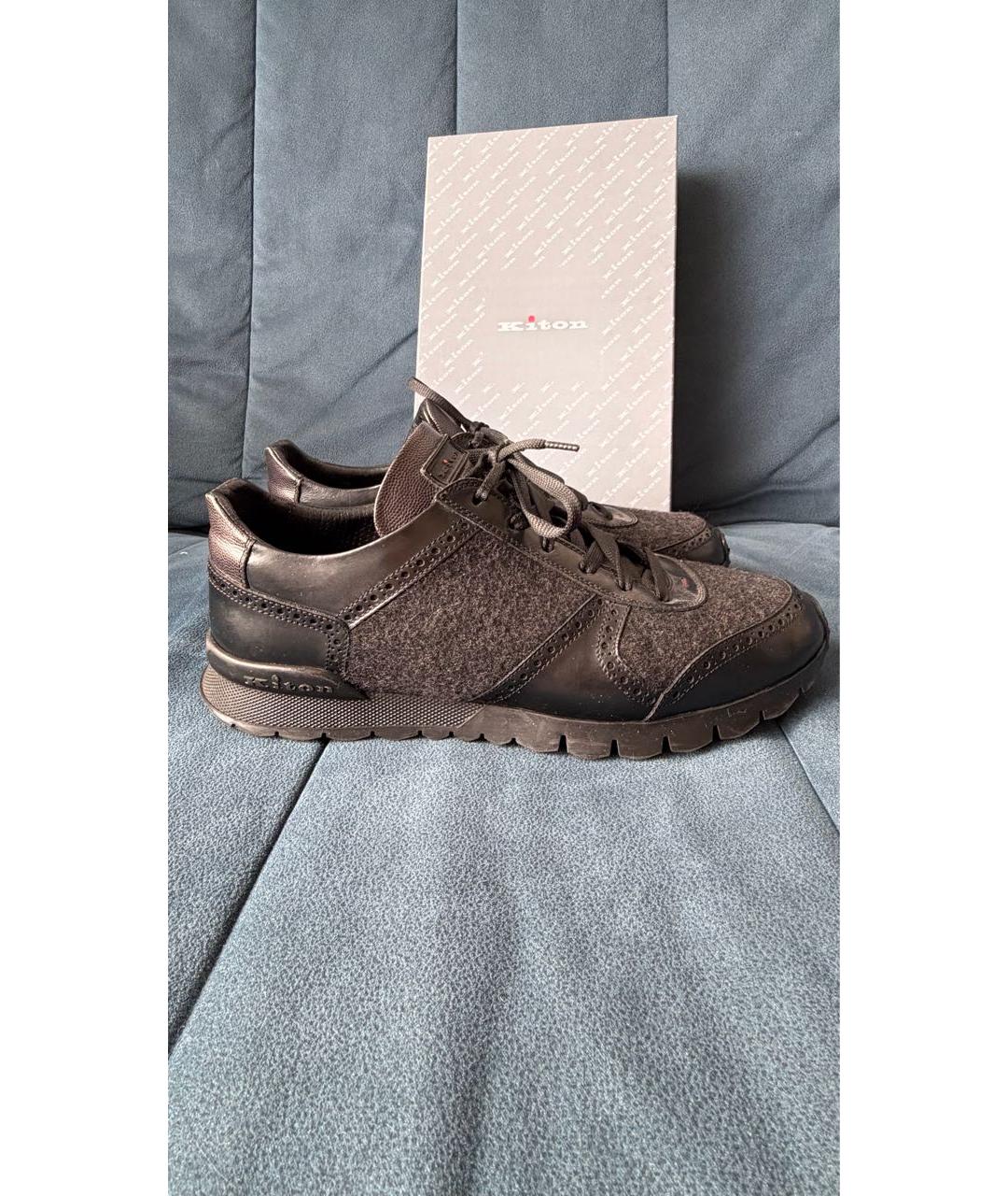 KITON Черные кожаные низкие кроссовки / кеды, фото 8