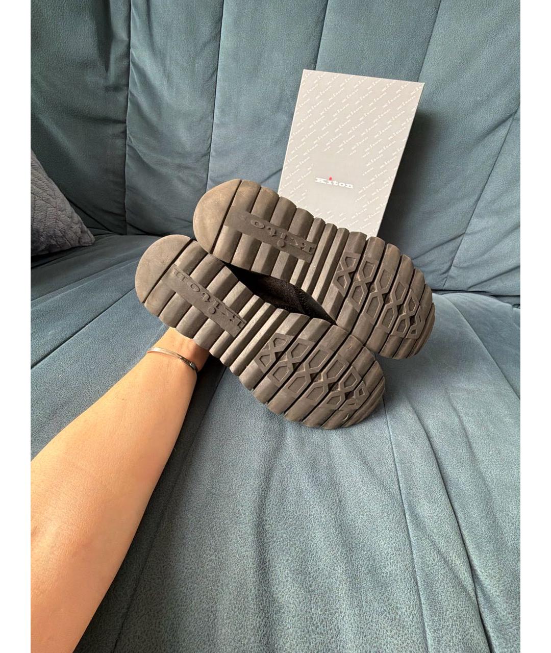 KITON Черные кожаные низкие кроссовки / кеды, фото 6