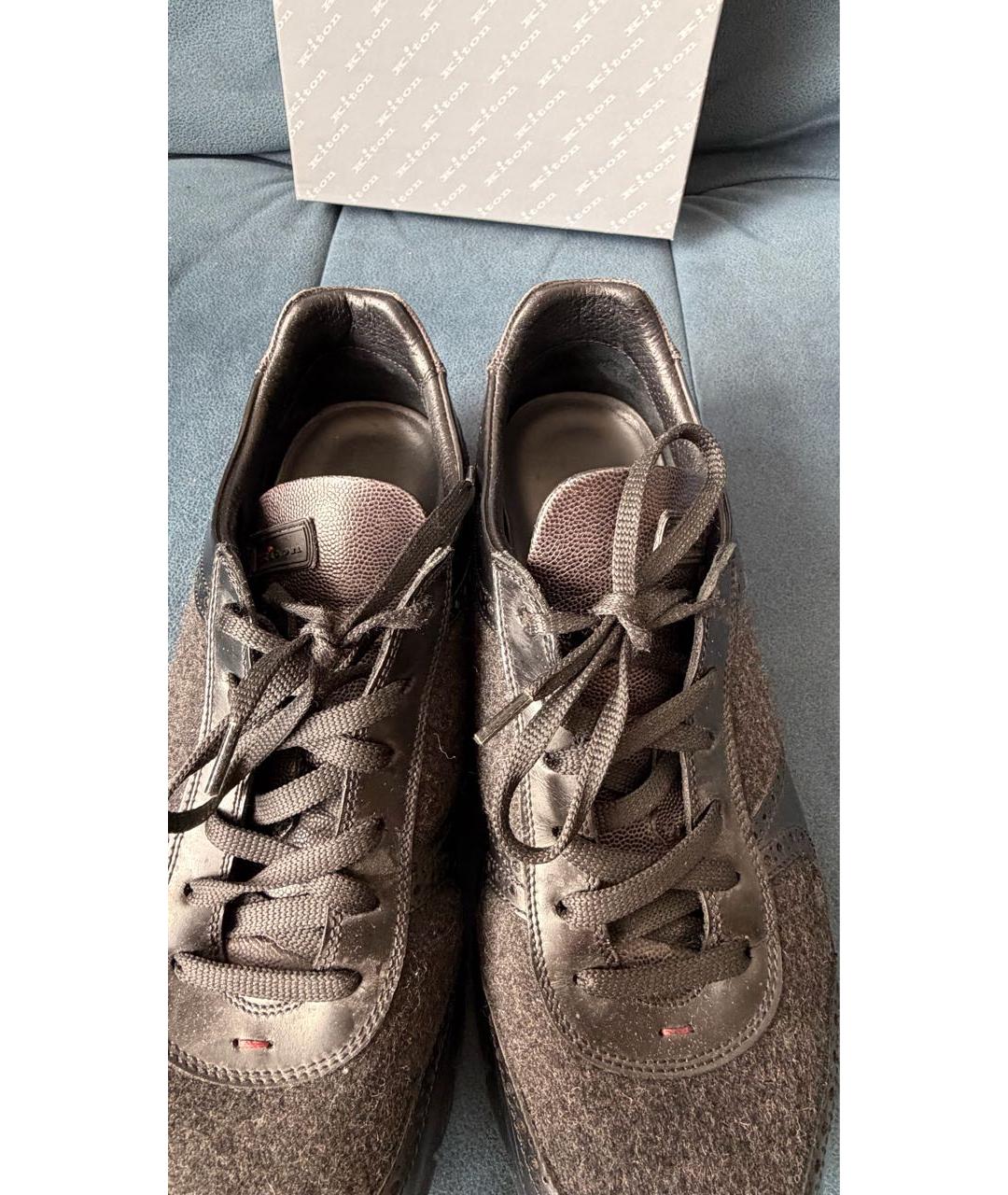 KITON Черные кожаные низкие кроссовки / кеды, фото 5