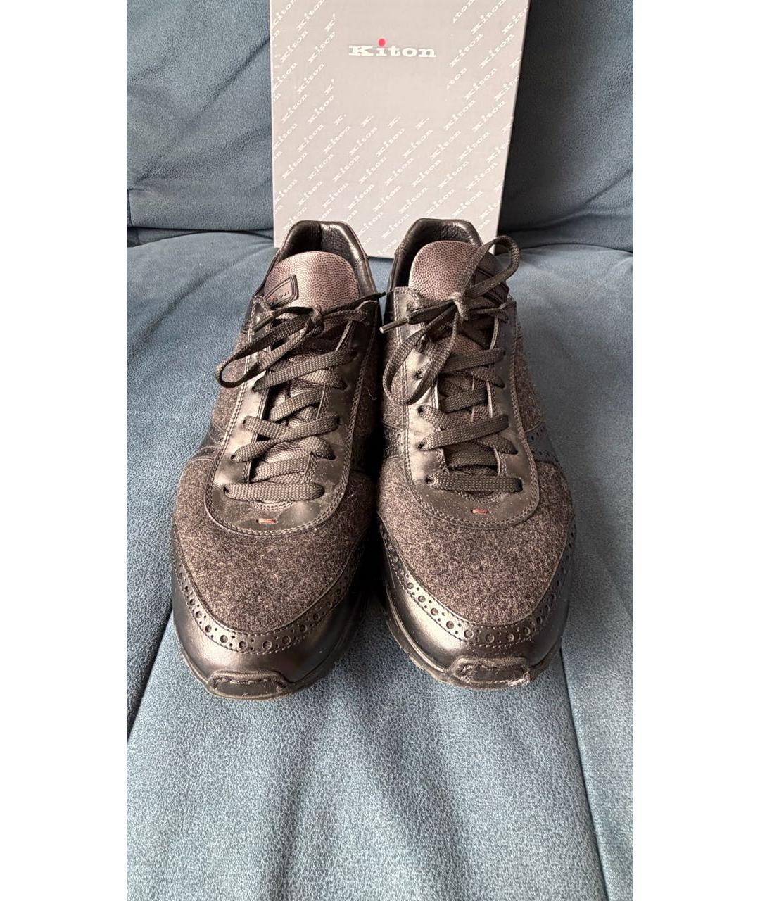 KITON Черные кожаные низкие кроссовки / кеды, фото 2