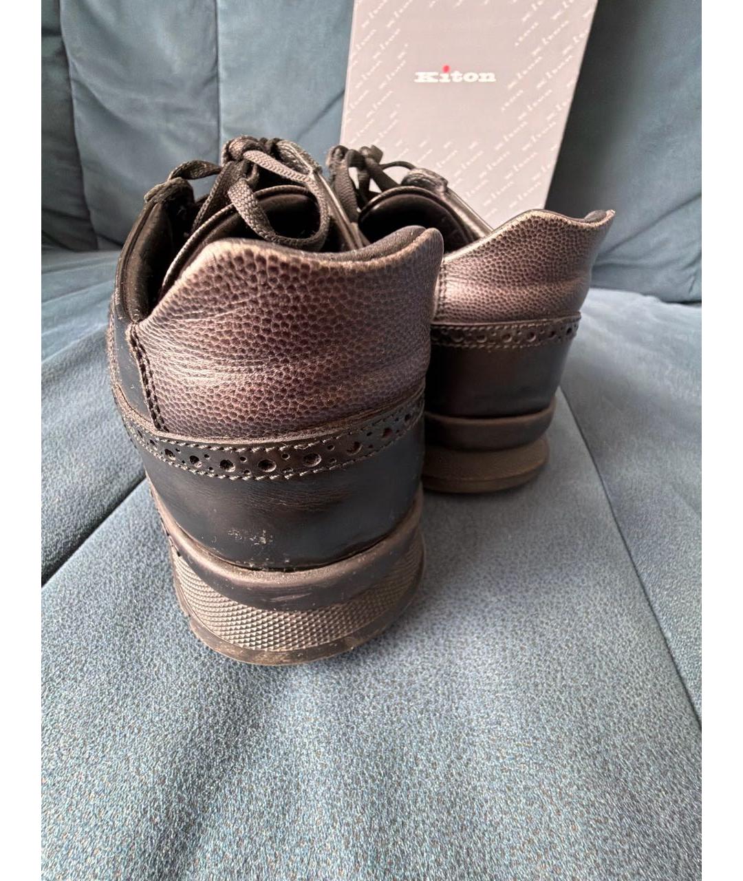 KITON Черные кожаные низкие кроссовки / кеды, фото 7