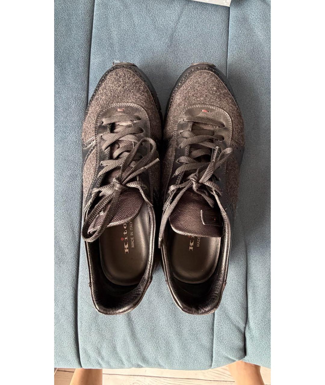 KITON Черные кожаные низкие кроссовки / кеды, фото 3