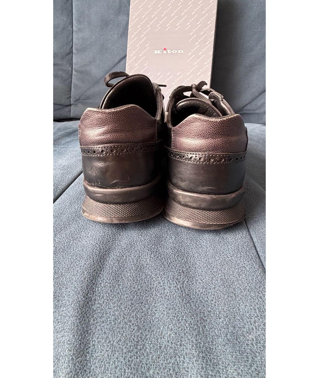 KITON Черные кожаные низкие кроссовки / кеды, фото 4