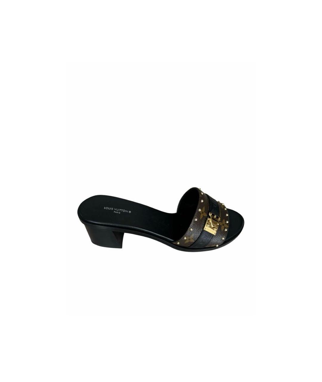 LOUIS VUITTON Коричневые кожаные шлепанцы, фото 2