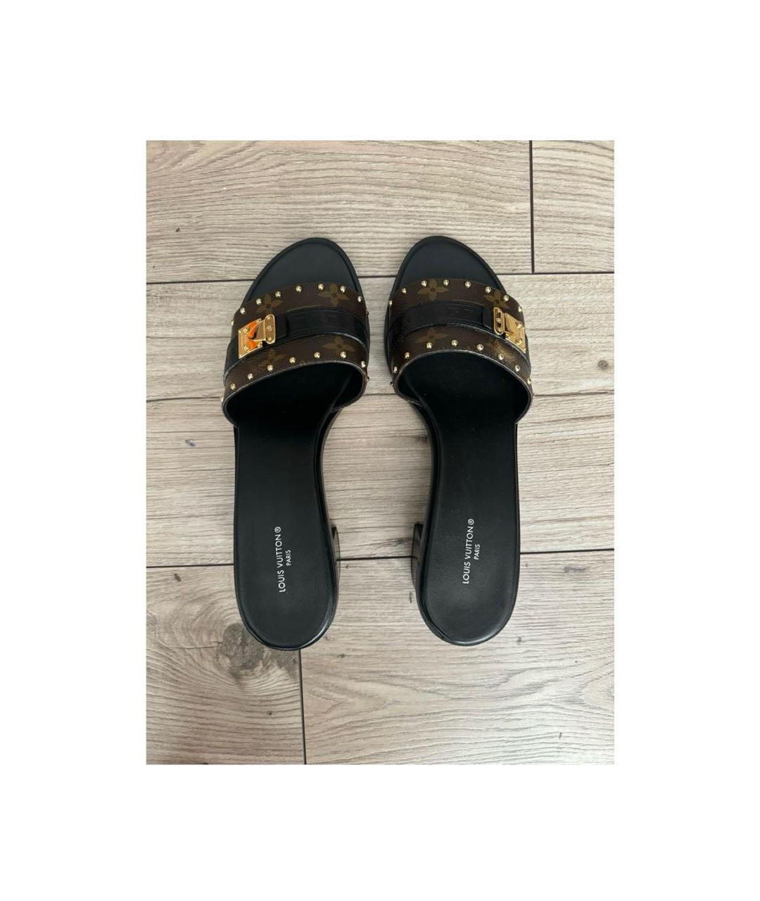 LOUIS VUITTON Коричневые кожаные шлепанцы, фото 4