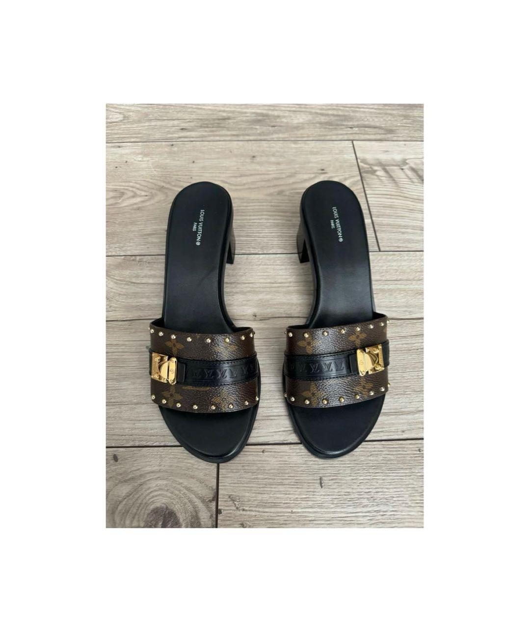 LOUIS VUITTON Коричневые кожаные шлепанцы, фото 3