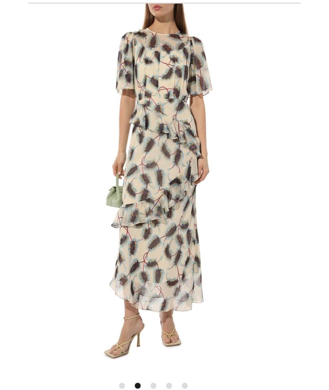 SALONI Бежевое шелковое коктейльное платье, фото 5