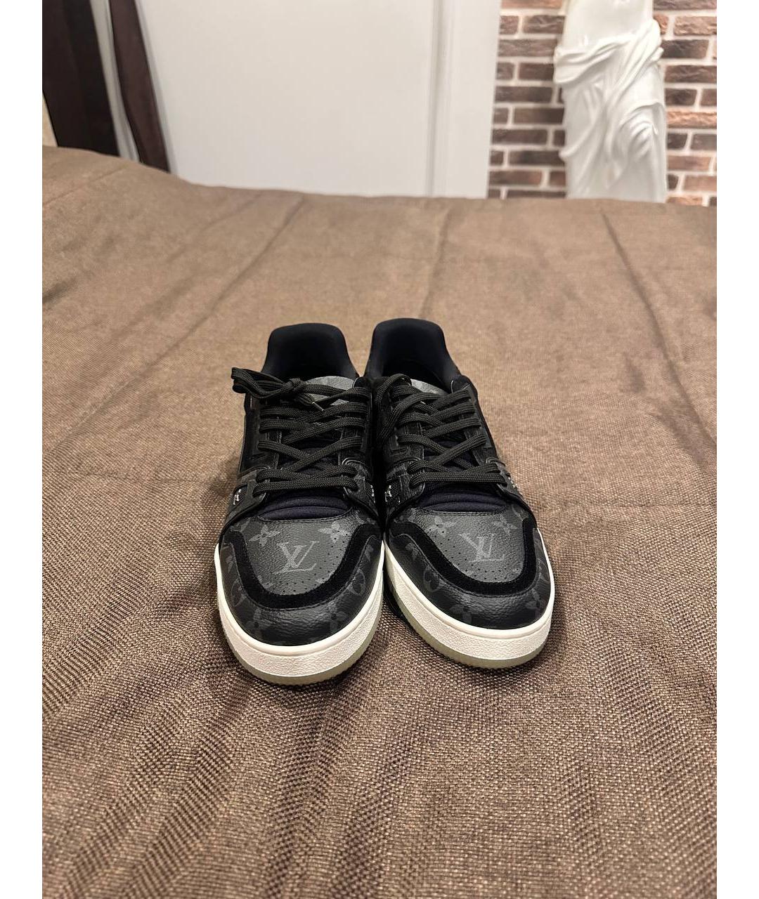 LOUIS VUITTON Антрацитовые кожаные высокие кроссовки / кеды, фото 2