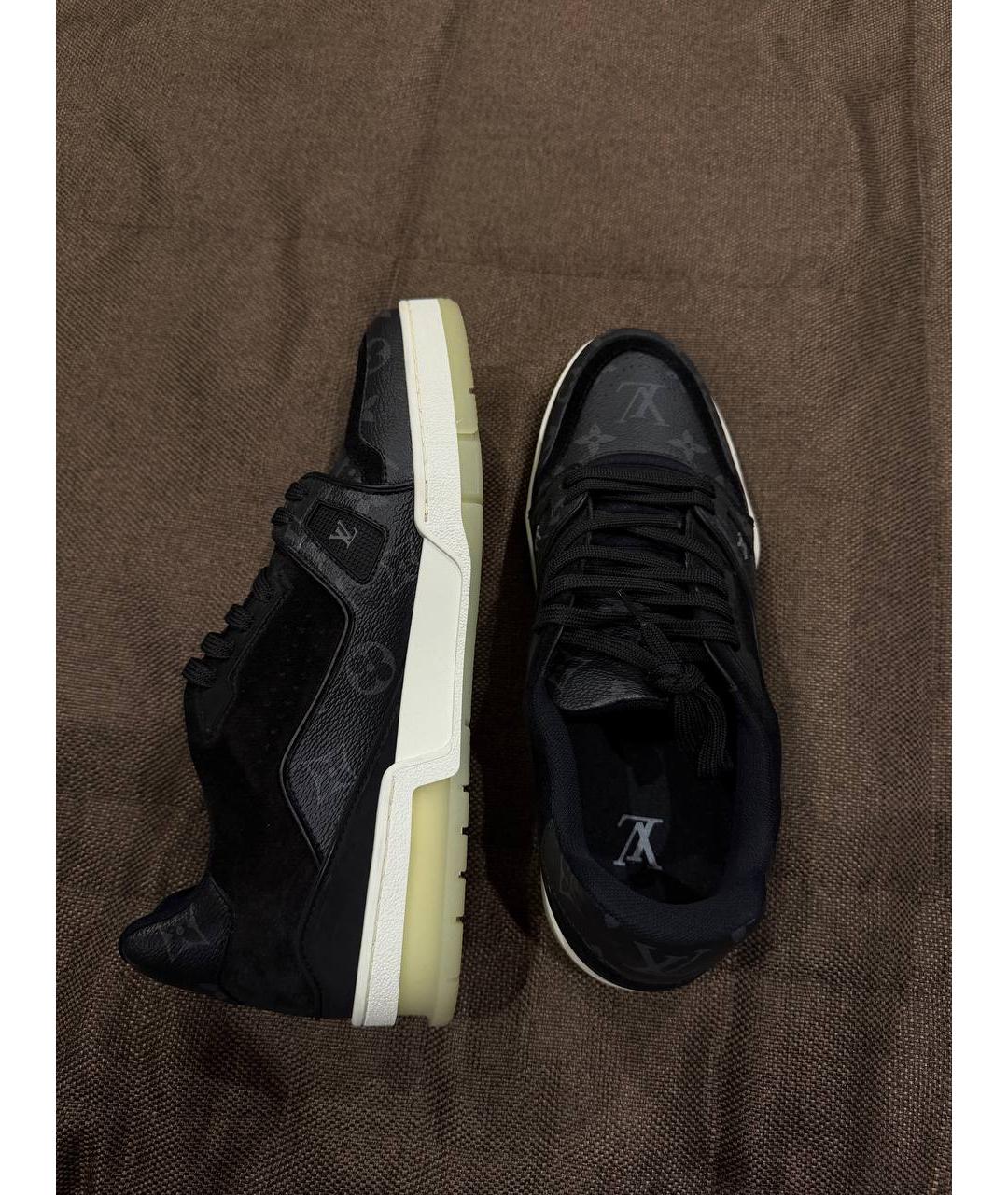 LOUIS VUITTON Антрацитовые кожаные высокие кроссовки / кеды, фото 6