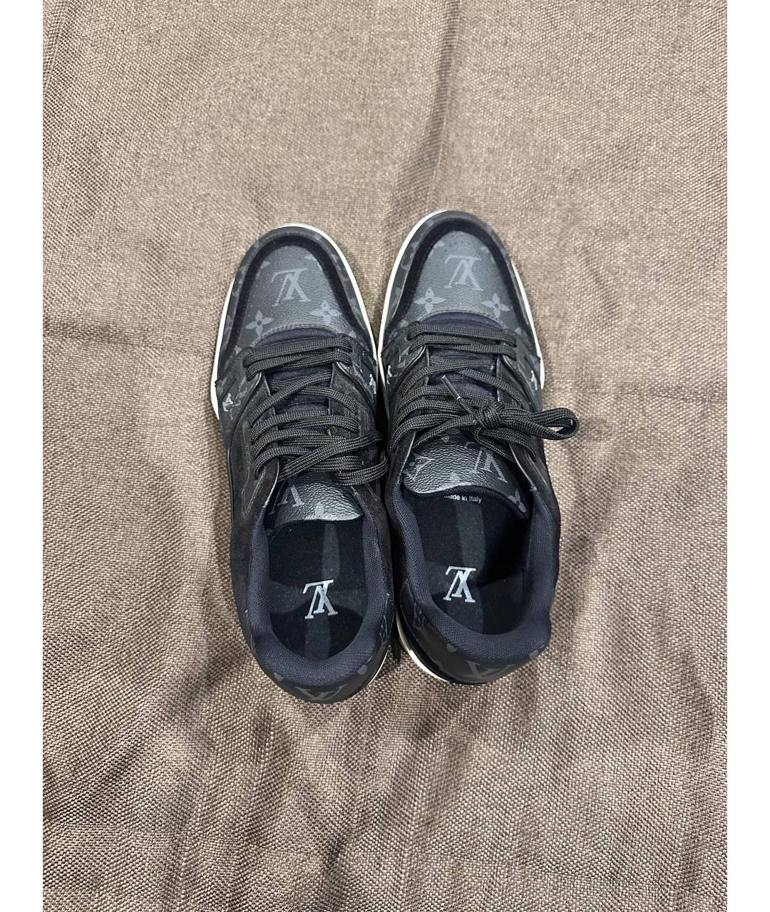 LOUIS VUITTON Антрацитовые кожаные высокие кроссовки / кеды, фото 3