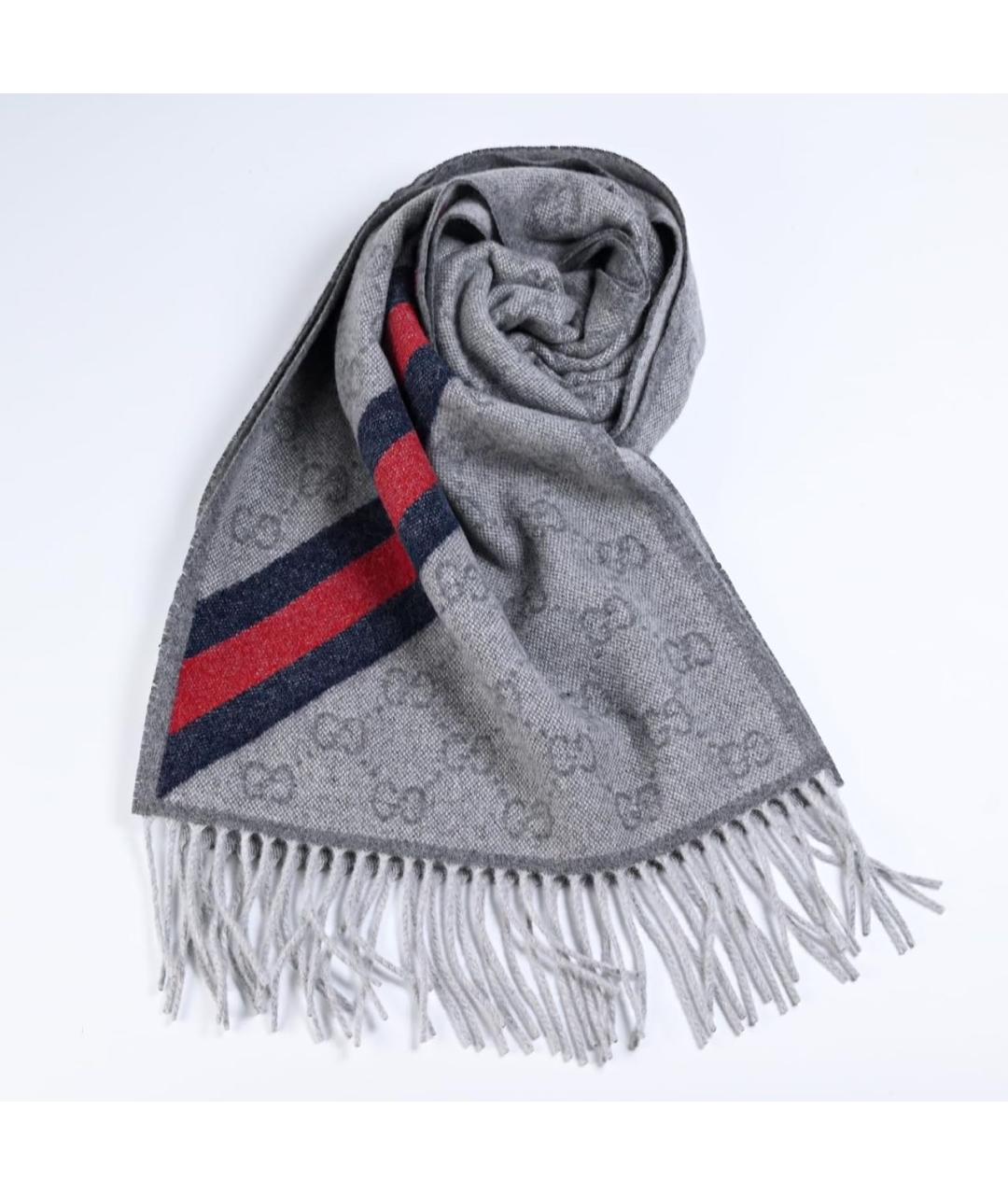 GUCCI Серый шерстяной шарф, фото 5