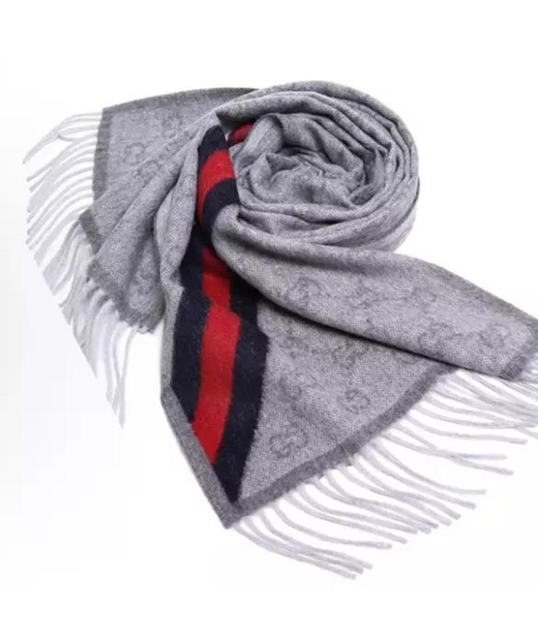 GUCCI Серый шерстяной шарф, фото 4