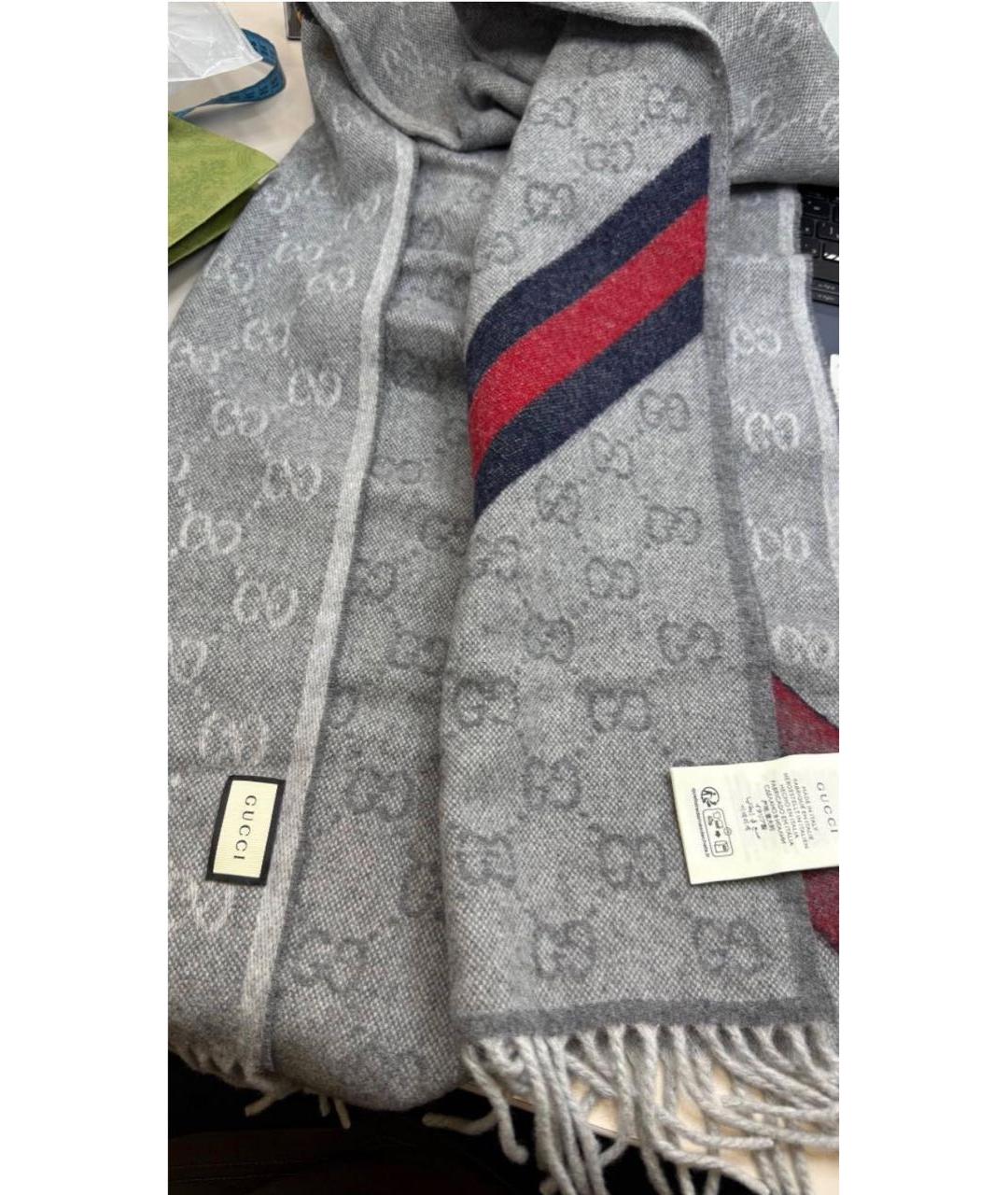 GUCCI Серый шерстяной шарф, фото 8