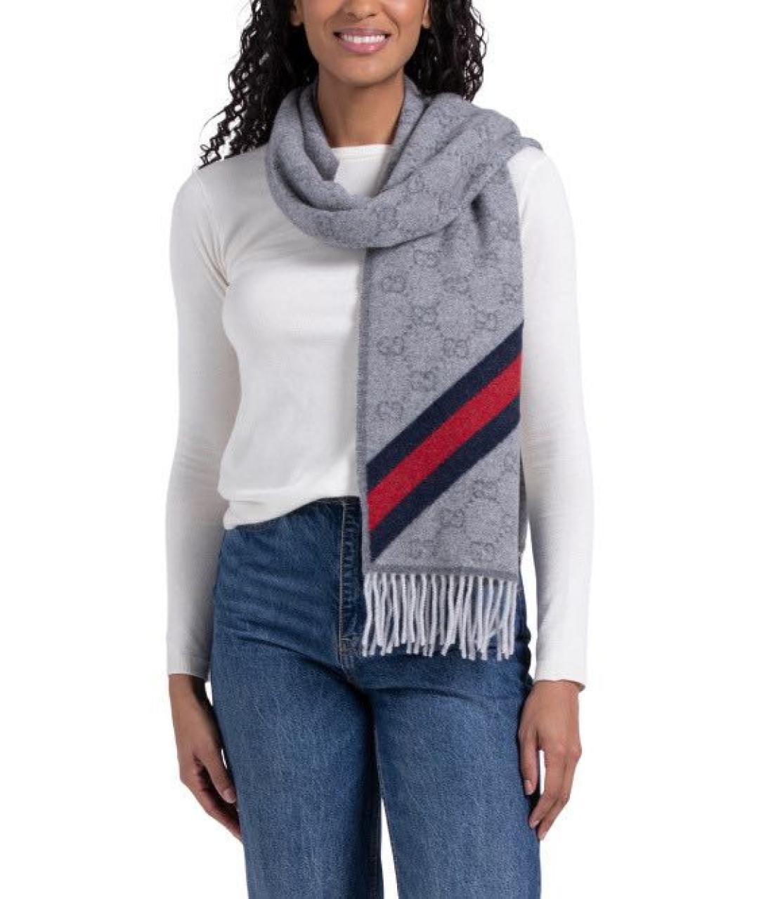 GUCCI Серый шерстяной шарф, фото 3