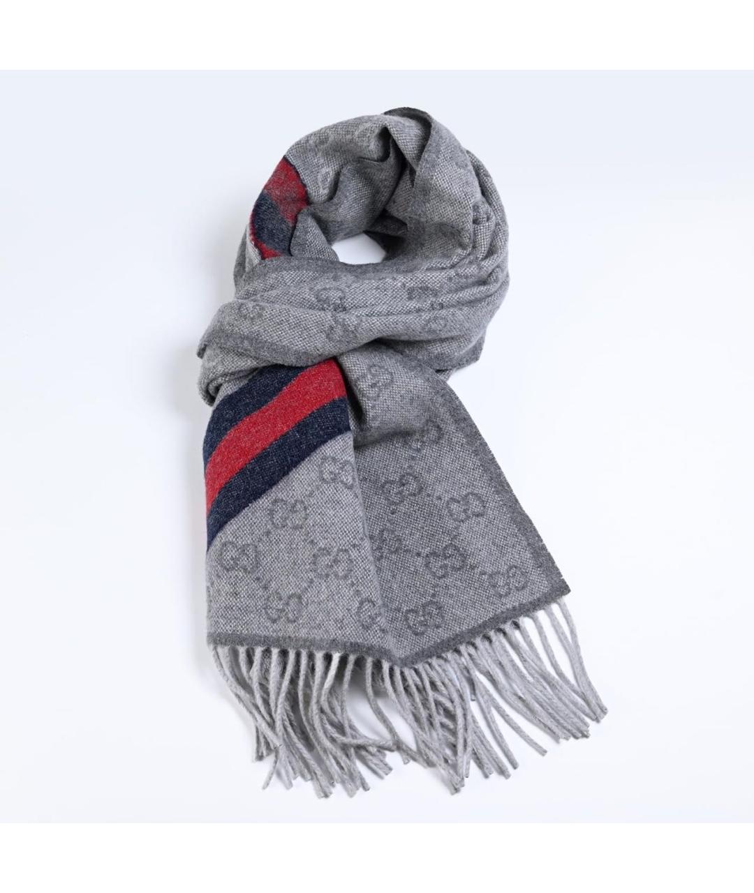GUCCI Серый шерстяной шарф, фото 6