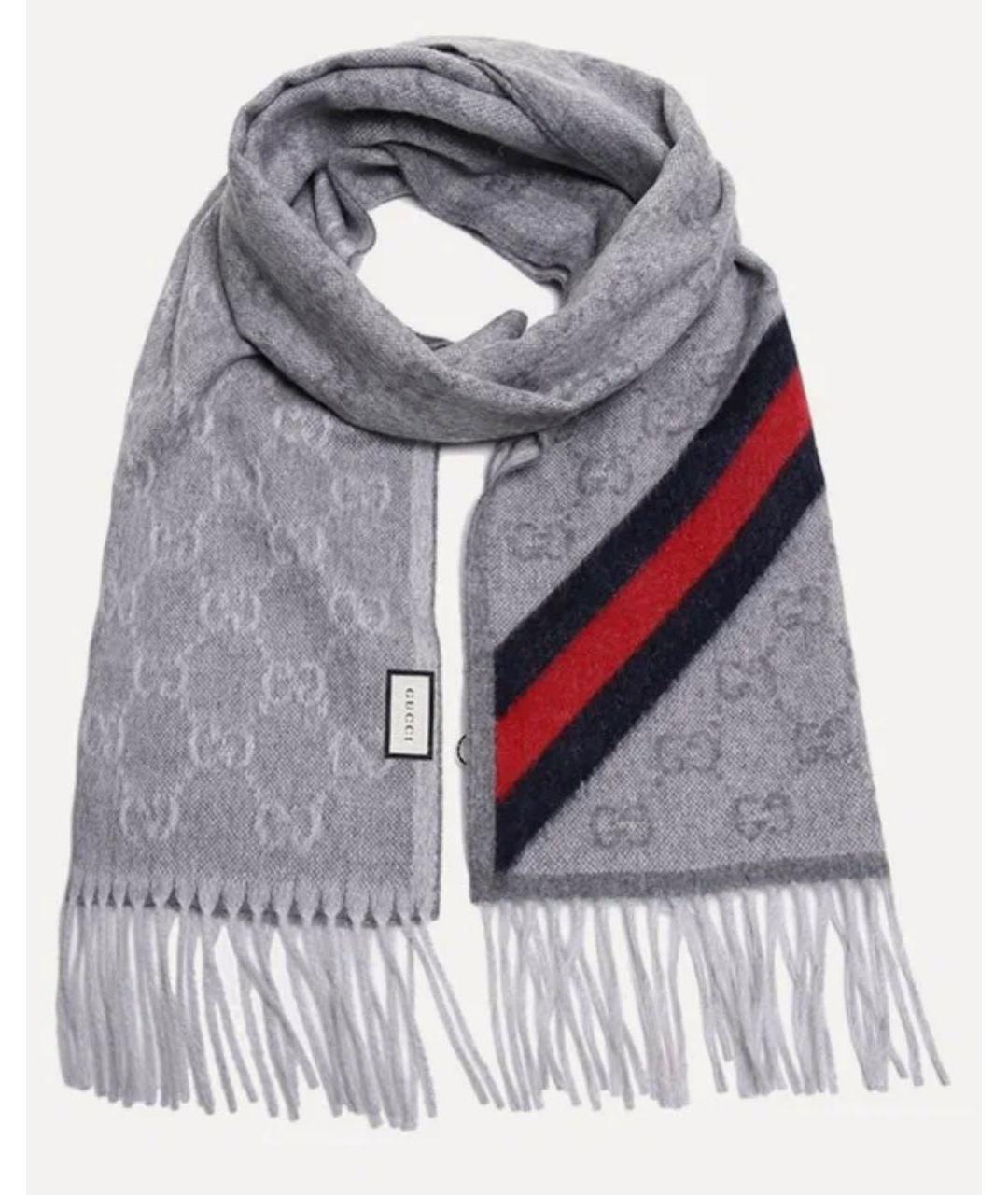 GUCCI Серый шерстяной шарф, фото 9