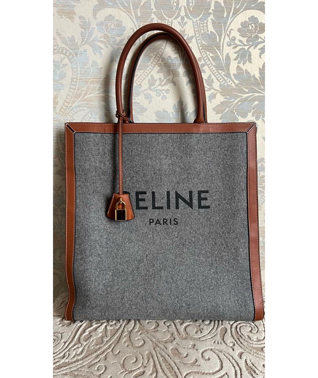 CELINE Серая шерстяная сумка с короткими ручками, фото 3