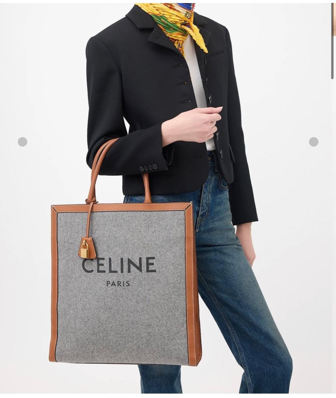 CELINE Серая шерстяная сумка с короткими ручками, фото 5