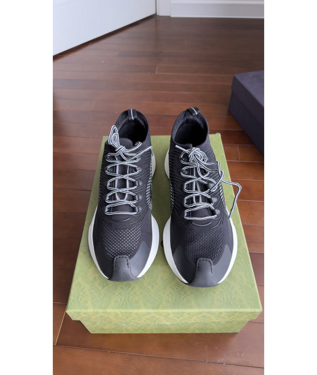 GUCCI Черные синтетические низкие кроссовки / кеды, фото 2