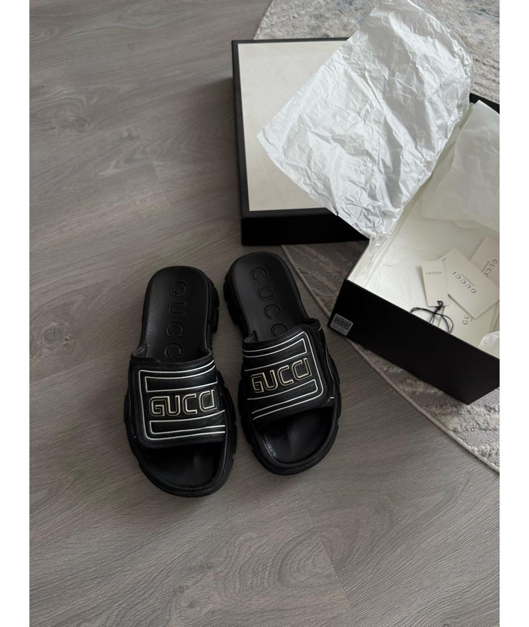 GUCCI Черные кожаные шлепанцы, фото 4