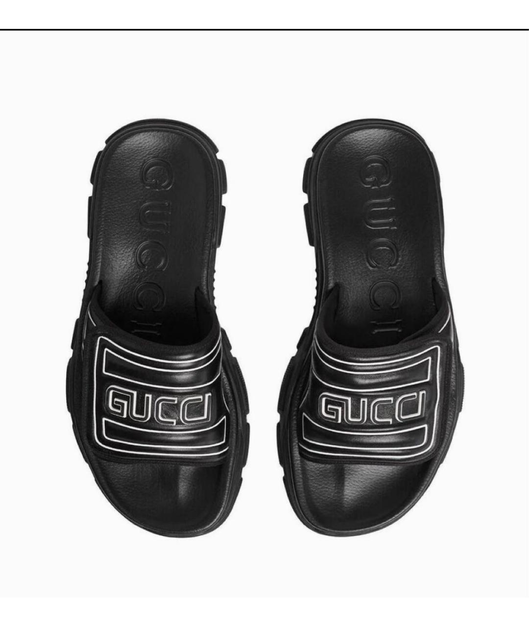 GUCCI Черные кожаные шлепанцы, фото 2