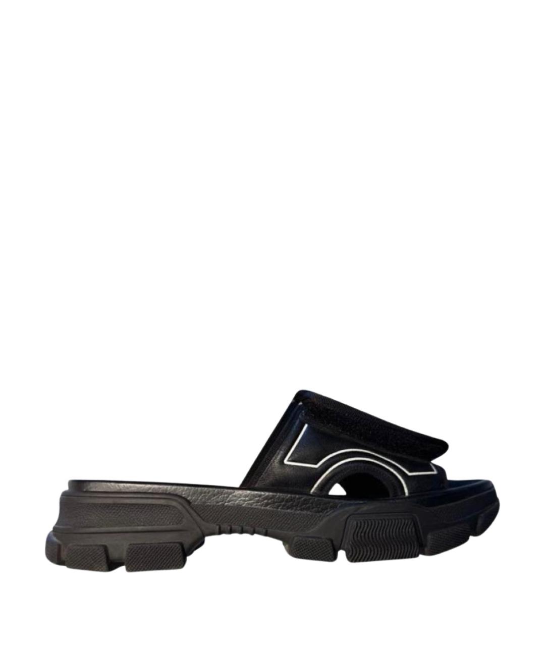 GUCCI Черные кожаные шлепанцы, фото 1
