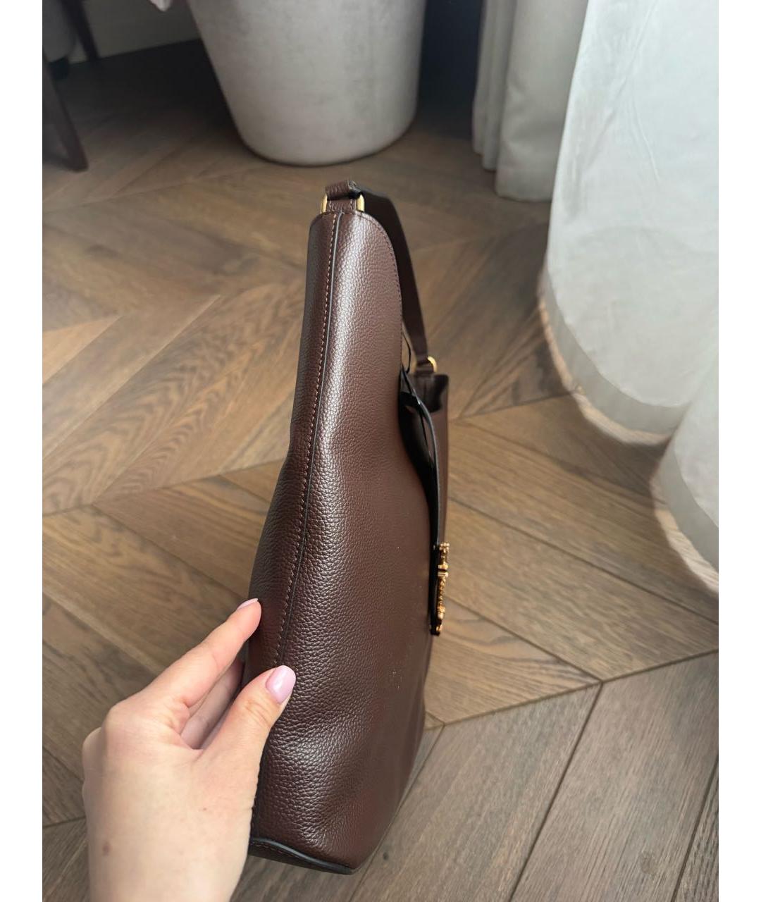 VERSACE Коричневая кожаная сумка с короткими ручками, фото 2