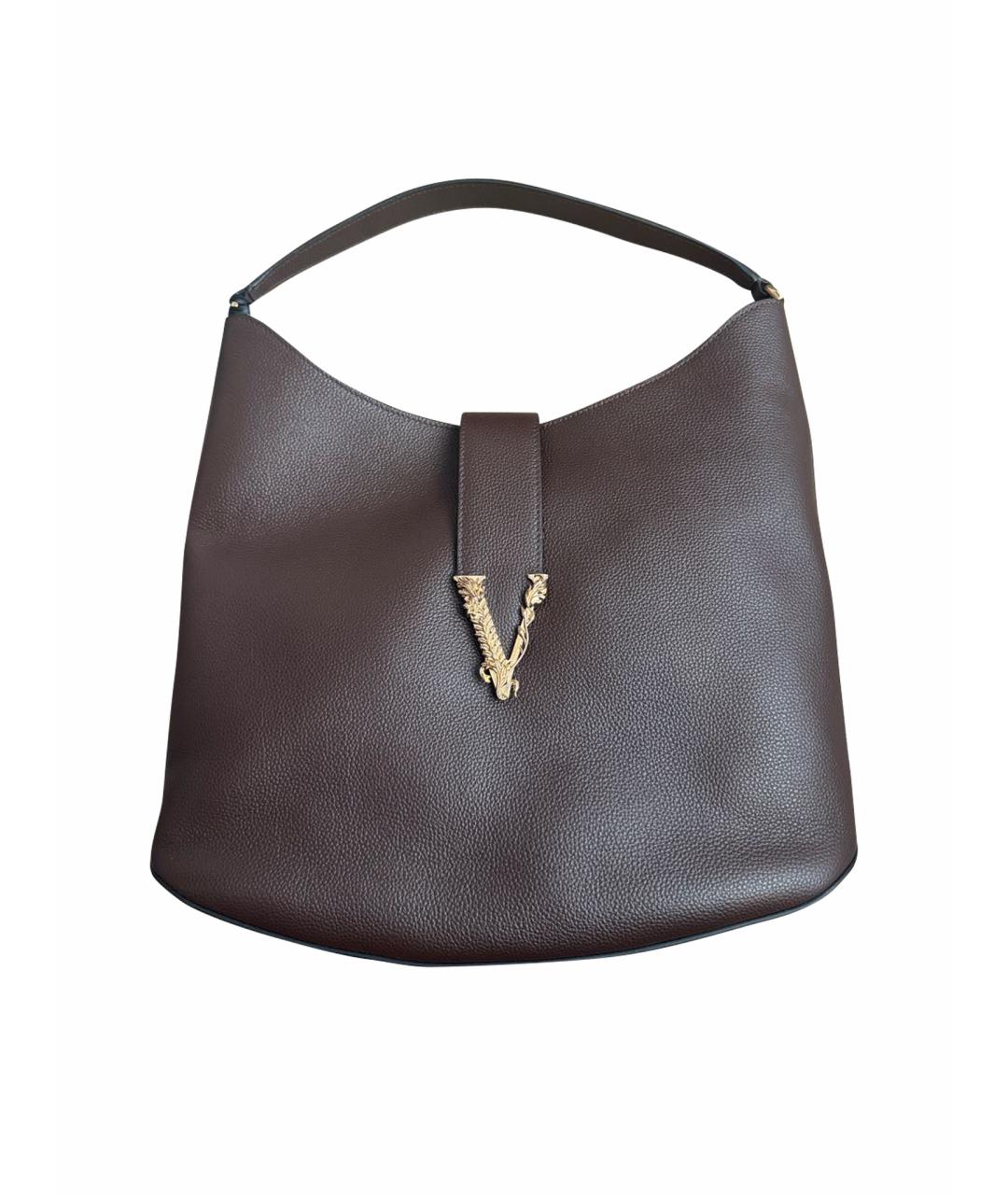 VERSACE Коричневая кожаная сумка с короткими ручками, фото 1