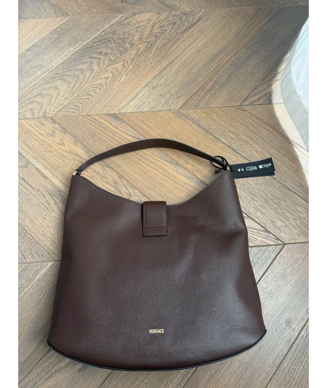 VERSACE Коричневая кожаная сумка с короткими ручками, фото 3