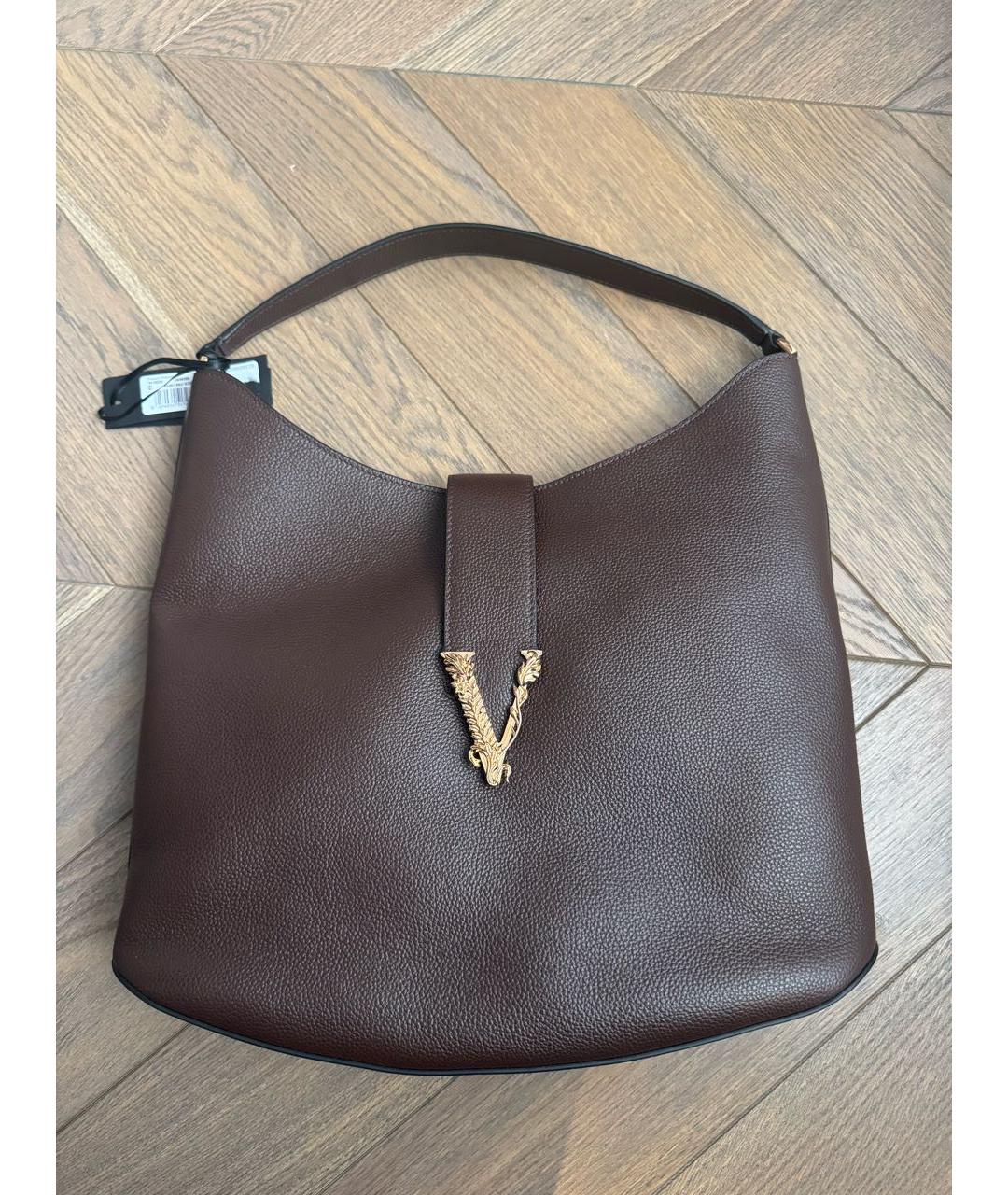 VERSACE Коричневая кожаная сумка с короткими ручками, фото 4