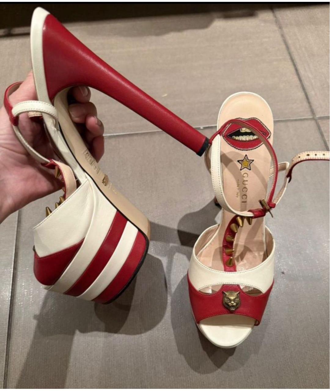 GUCCI Красные кожаные босоножки, фото 4