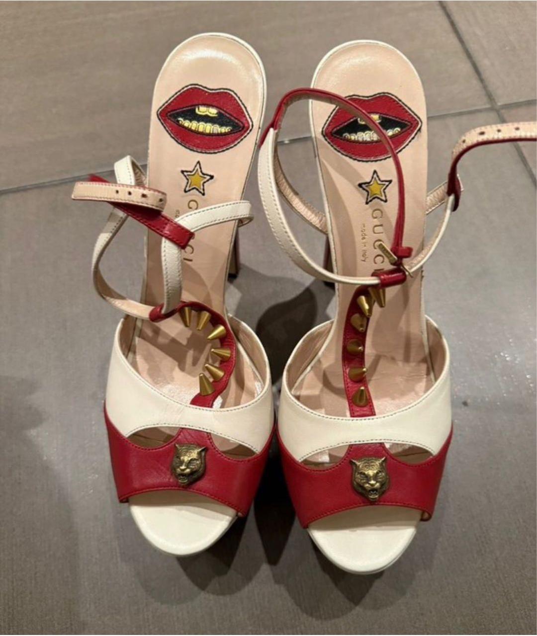 GUCCI Красные кожаные босоножки, фото 2