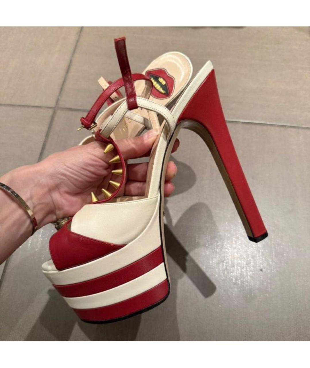 GUCCI Красные кожаные босоножки, фото 6