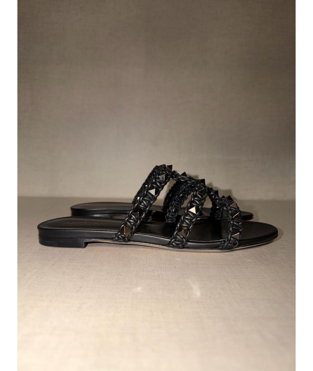VALENTINO Черные кожаные шлепанцы, фото 5
