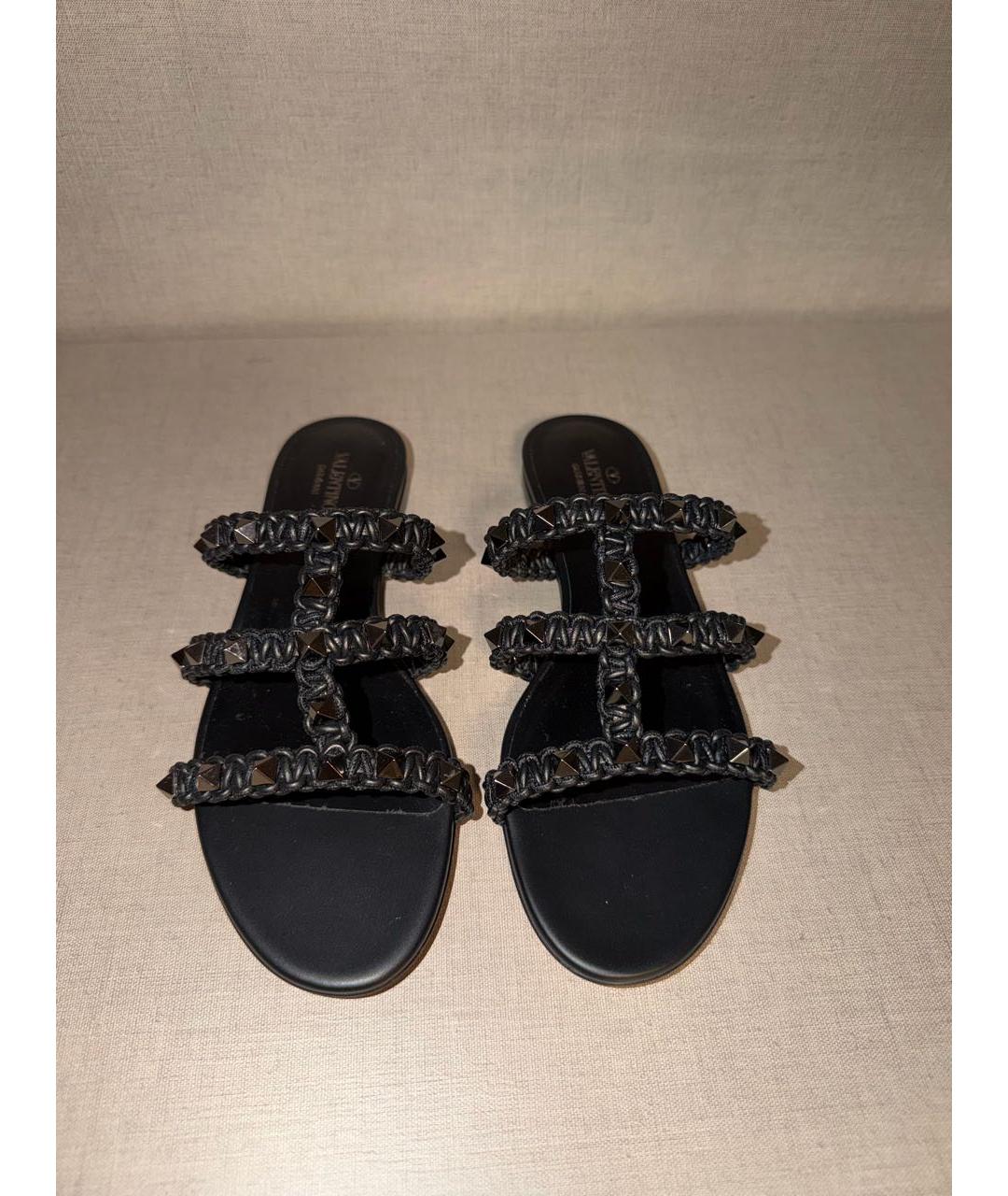 VALENTINO Черные кожаные шлепанцы, фото 2